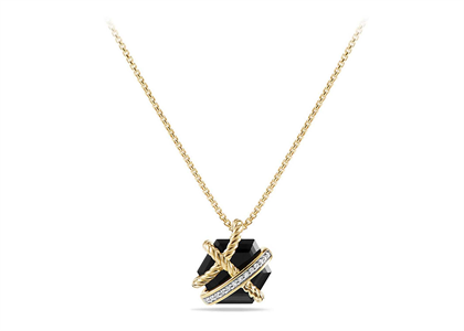 Gold Plated CZ Black Hexagon Stone Twisted Wire Pendant